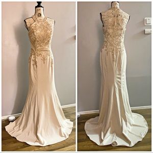 Stunning halter beaded embroidered mermaid gown